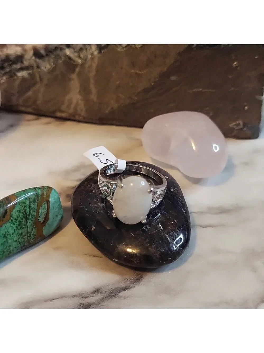 Snow Quartz Gemstone Silver Plated Rings Size 7
